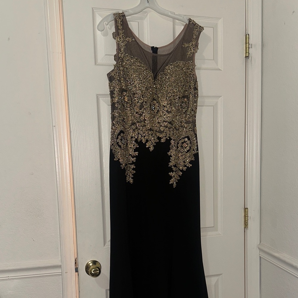 Glamorous Black and Gold Prom Dress